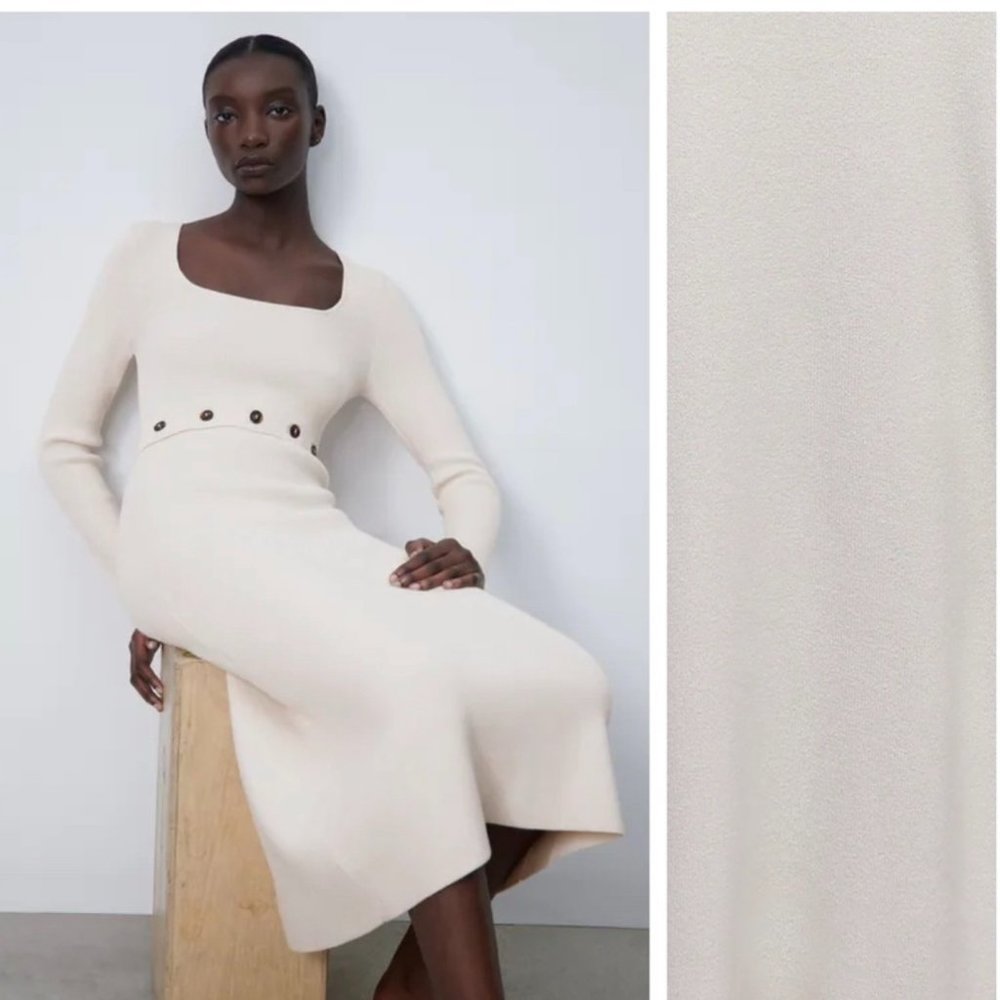 Zara Aline Midi Ribbed Cream Knit Dress - NWT - Large